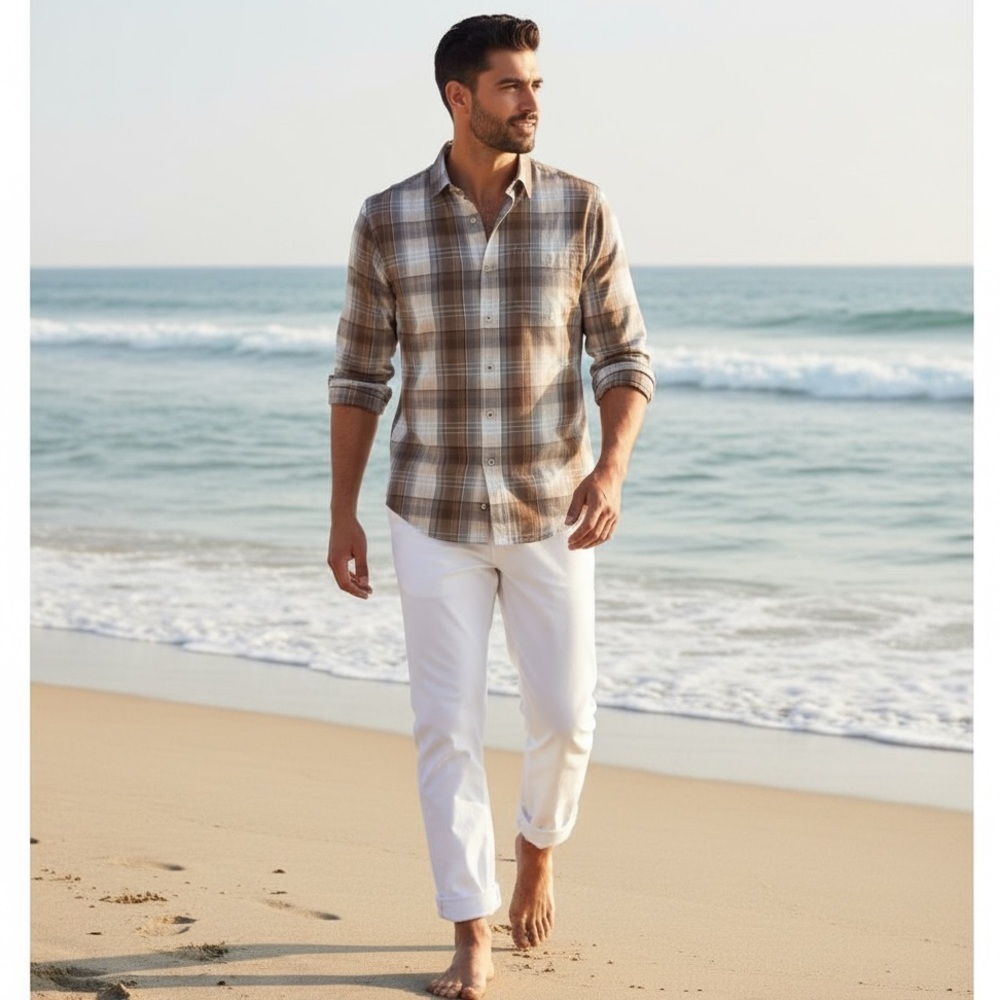 Tommy Bahama Plaid Long Sleeve Shirt Men’s Large 100% Cotton Classic Fit